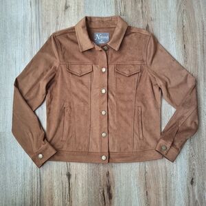 Natural Reflections Faux Suede Western Button Up Shirt Jacket Womens Size Medium